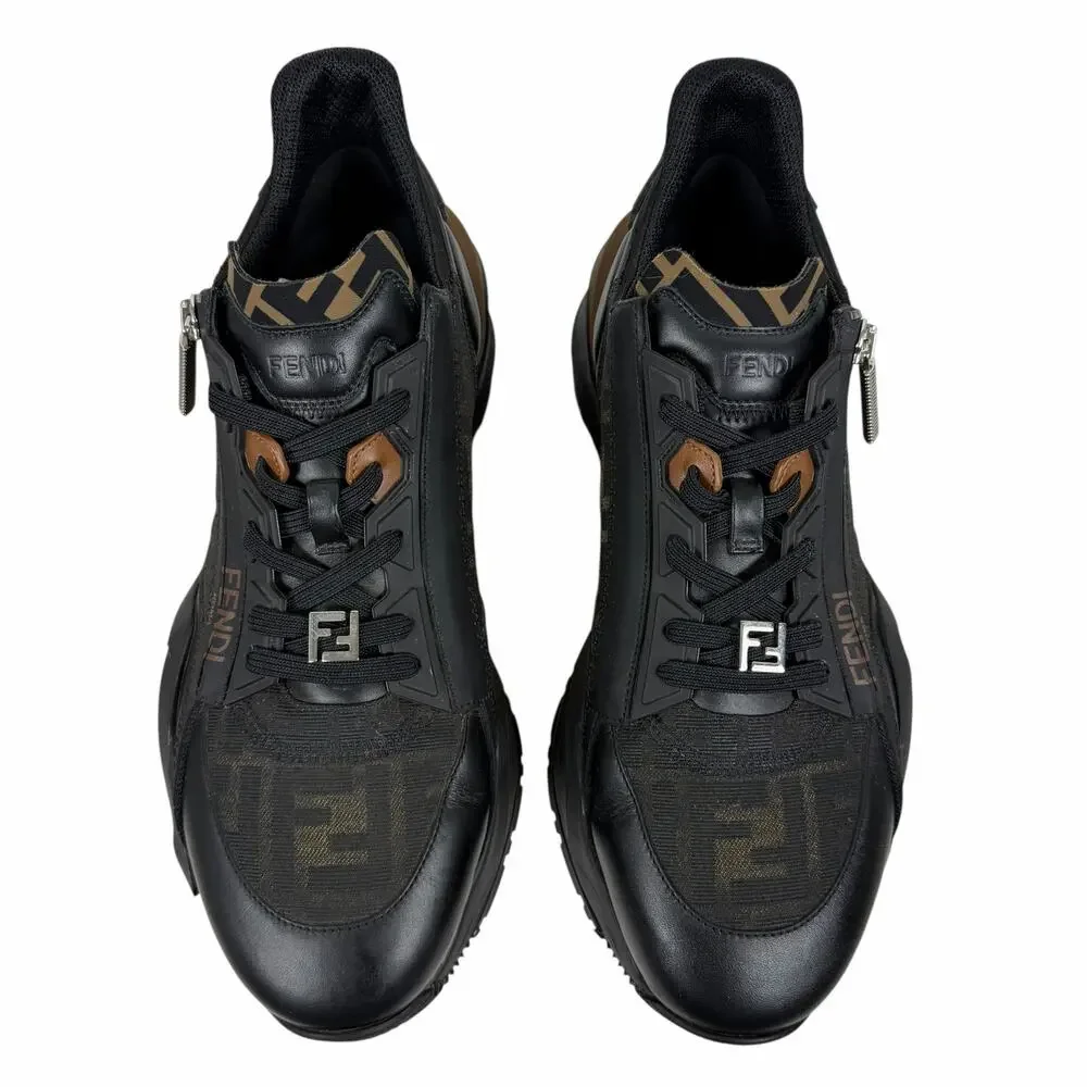 Fendi Flow Sneaker Zucca FF Logo Monogram Black Leather Size 9/ US 10